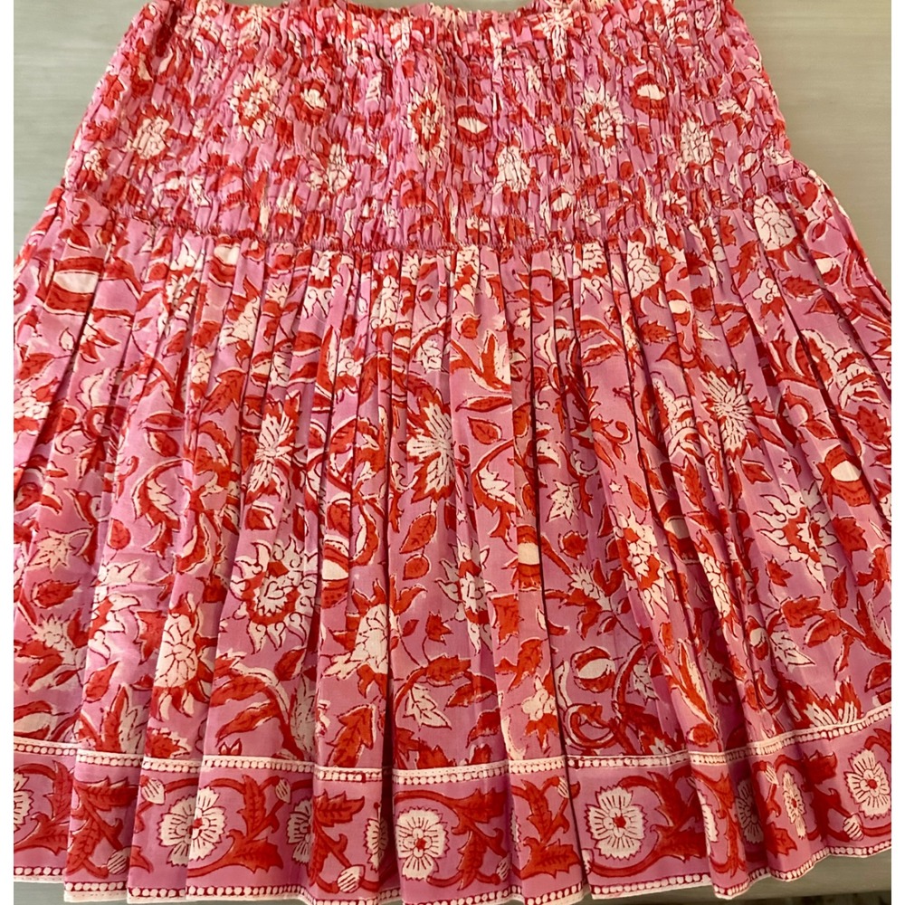 Modern‎ Soul Floral Mini Skirt Smocked Waist Pink Red White Boho Chic size 8